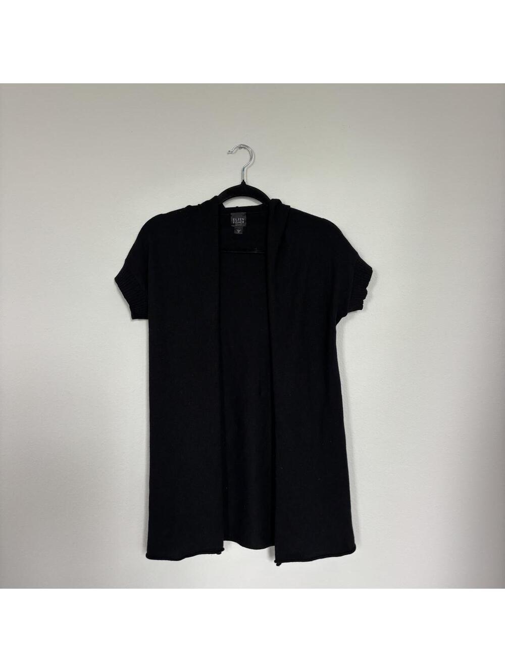 Eileen Fisher Black Short Sleeve Hooded Cardigan Petite PP